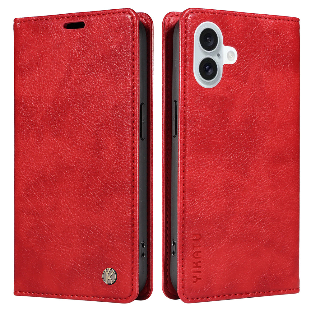 YIKATU YK-006 For iPhone 16 Plus Case Magnetic Auto-absorbed Leather Phone Cover - Red