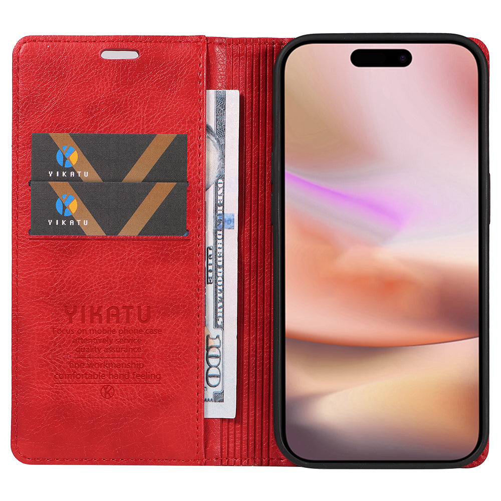 YIKATU YK-006 For iPhone 16 Plus Case Magnetic Auto-absorbed Leather Phone Cover - Red