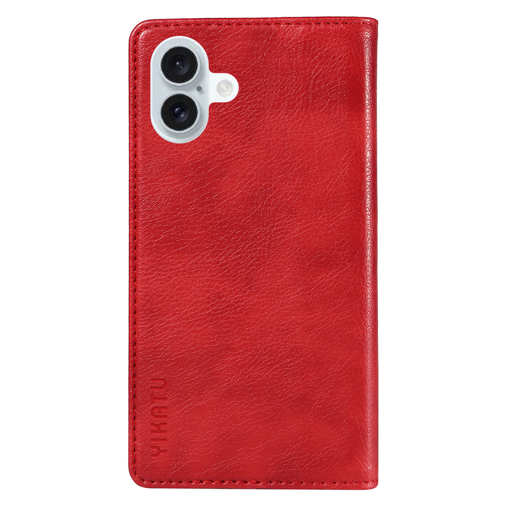 YIKATU YK-006 For iPhone 16 Plus Case Magnetic Auto-absorbed Leather Phone Cover - Red