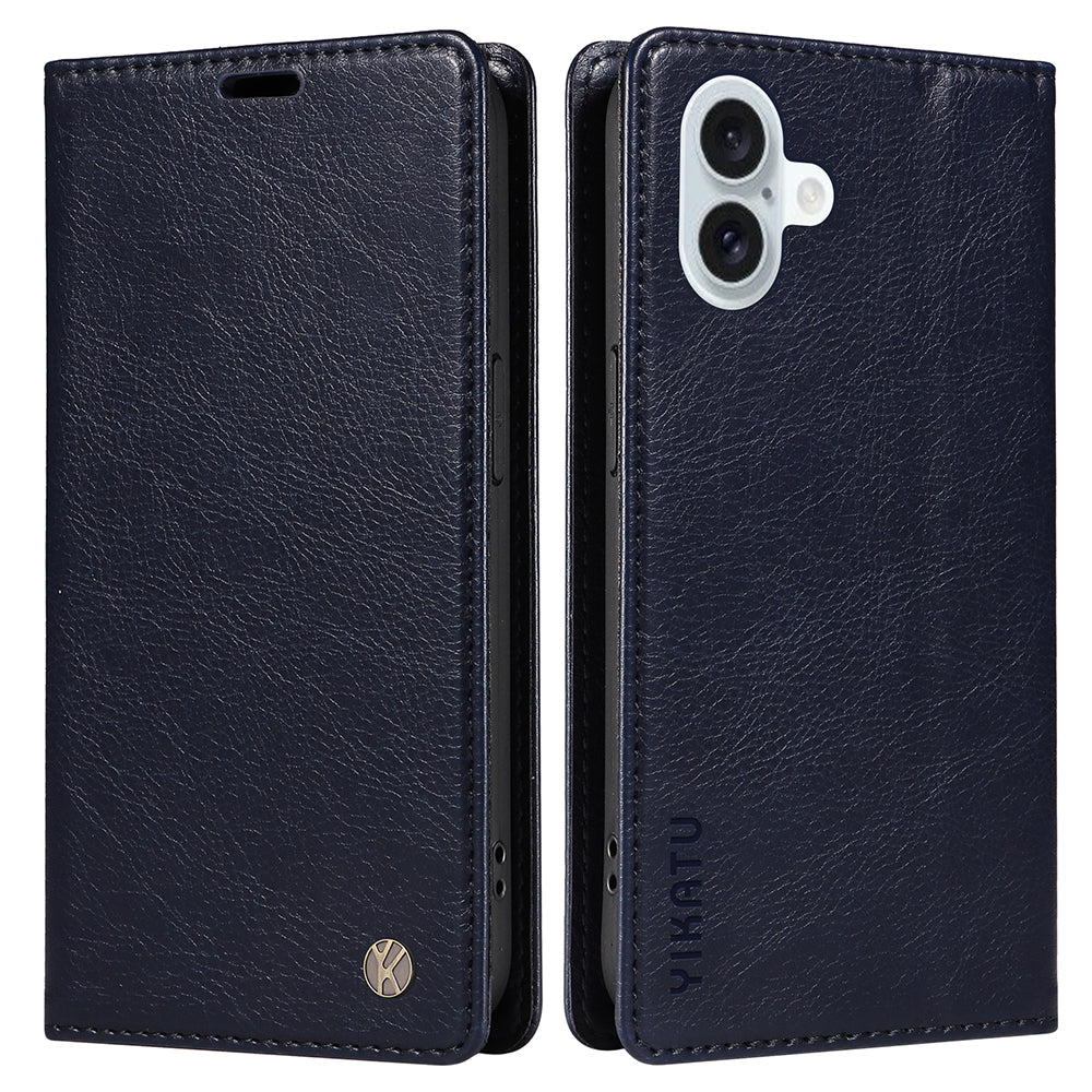 YIKATU YK-006 For iPhone 16 Plus Case Magnetic Auto-absorbed Leather Phone Cover - Navy Blue