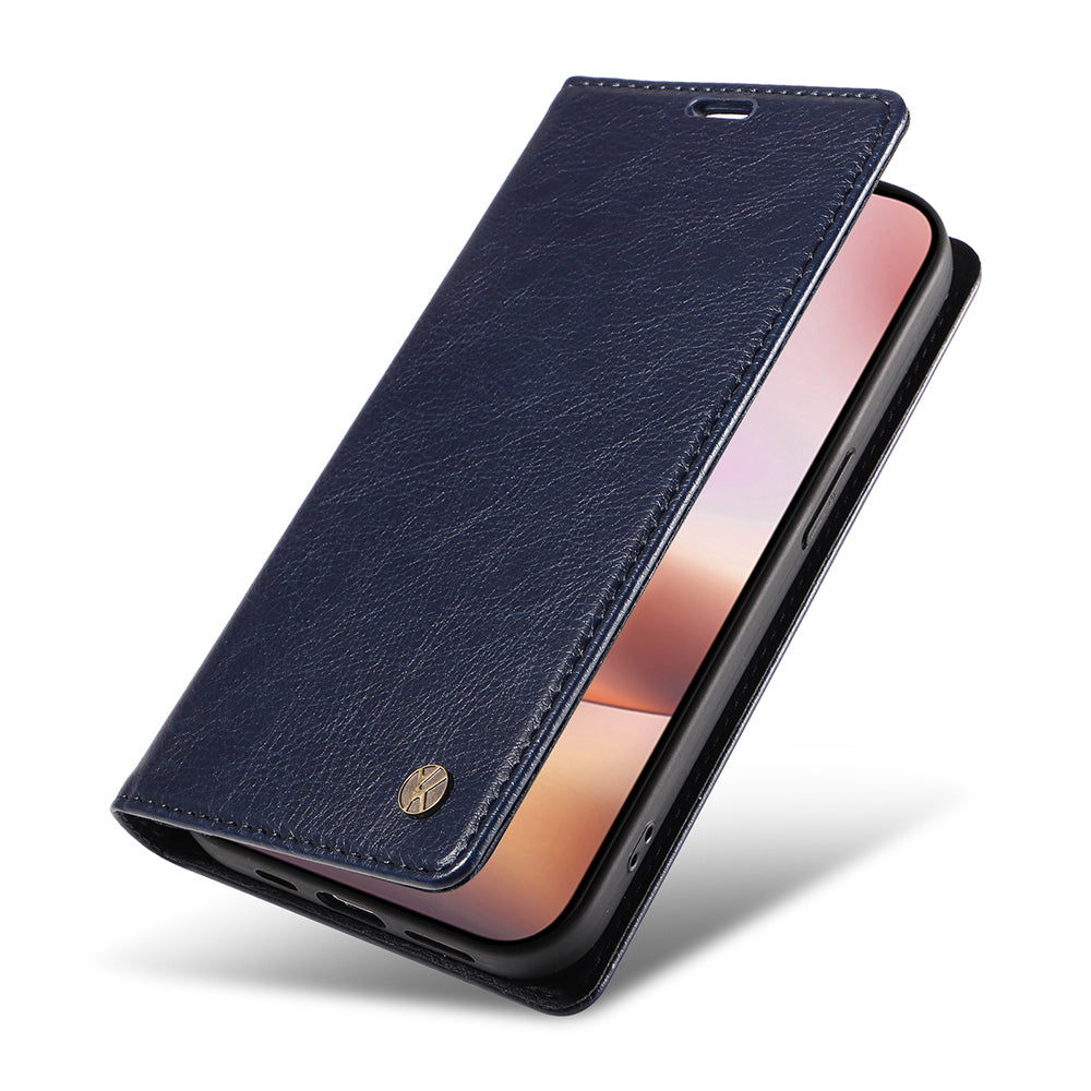 YIKATU YK-006 For iPhone 16 Plus Case Magnetic Auto-absorbed Leather Phone Cover - Navy Blue