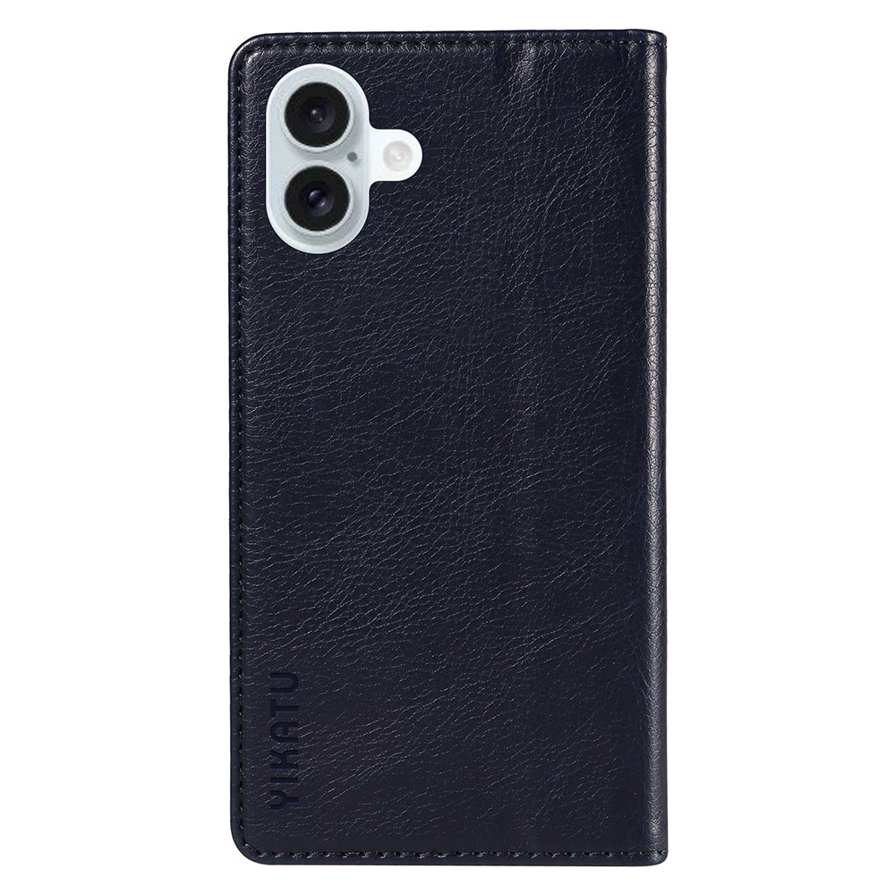 YIKATU YK-006 For iPhone 16 Plus Case Magnetic Auto-absorbed Leather Phone Cover - Navy Blue