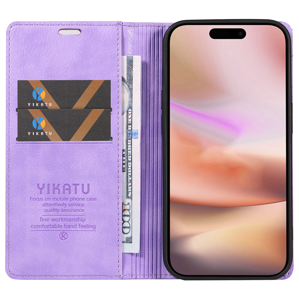 YIKATU YK-006 For iPhone 16 Plus Case Magnetic Auto-absorbed Leather Phone Cover - Purple