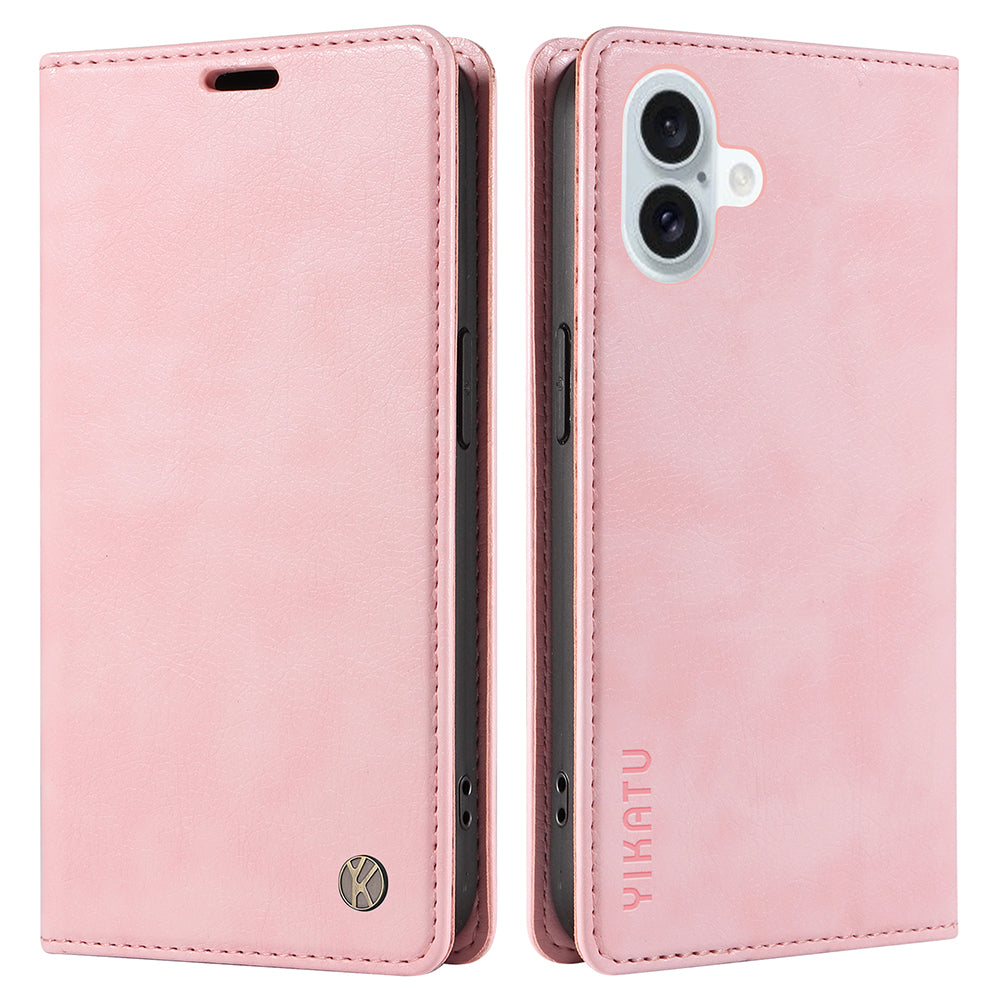 YIKATU YK-006 For iPhone 16 Plus Case Magnetic Auto-absorbed Leather Phone Cover - Pink