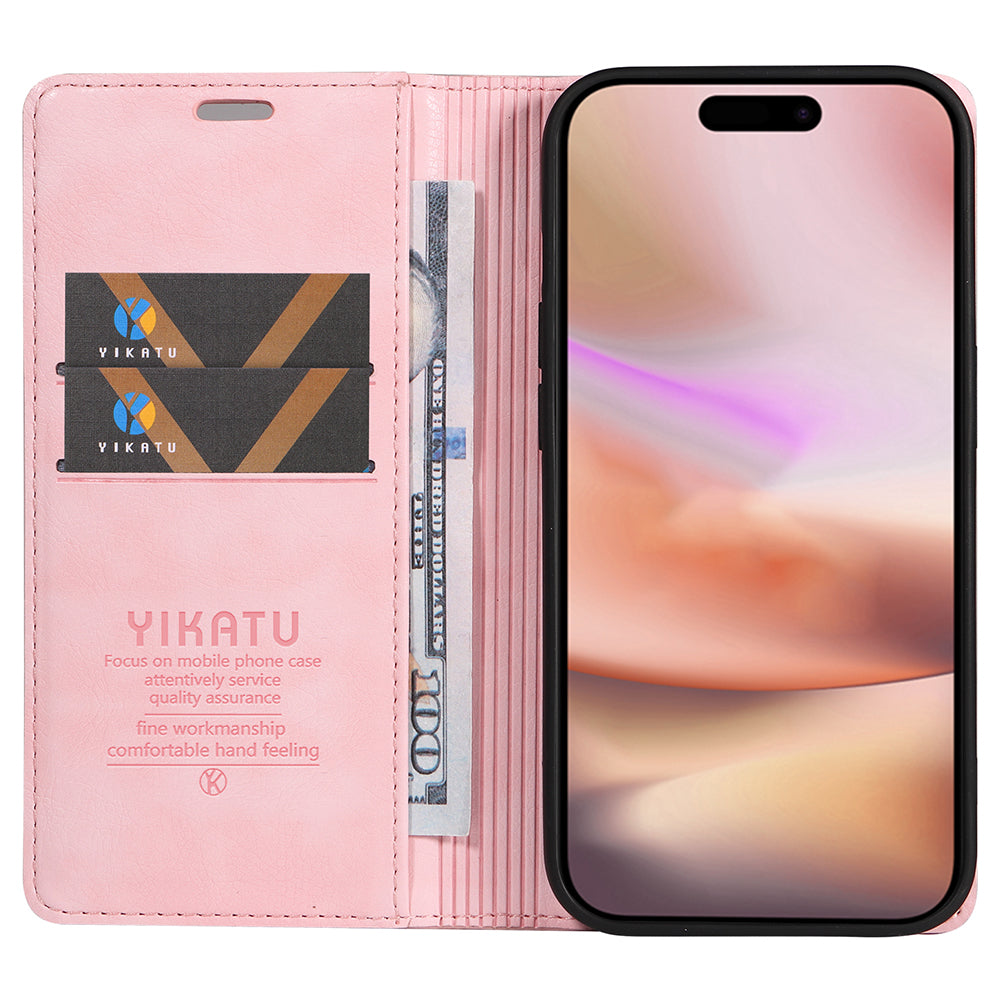 YIKATU YK-006 For iPhone 16 Plus Case Magnetic Auto-absorbed Leather Phone Cover - Pink