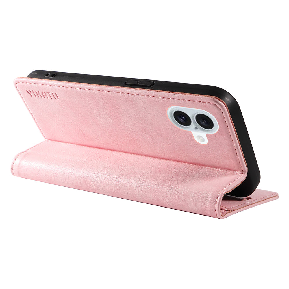 YIKATU YK-006 For iPhone 16 Plus Case Magnetic Auto-absorbed Leather Phone Cover - Pink