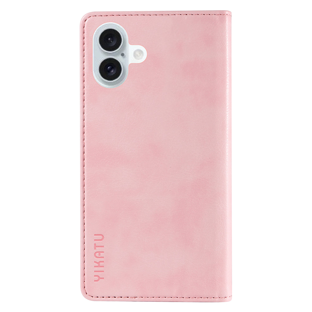 YIKATU YK-006 For iPhone 16 Plus Case Magnetic Auto-absorbed Leather Phone Cover - Pink