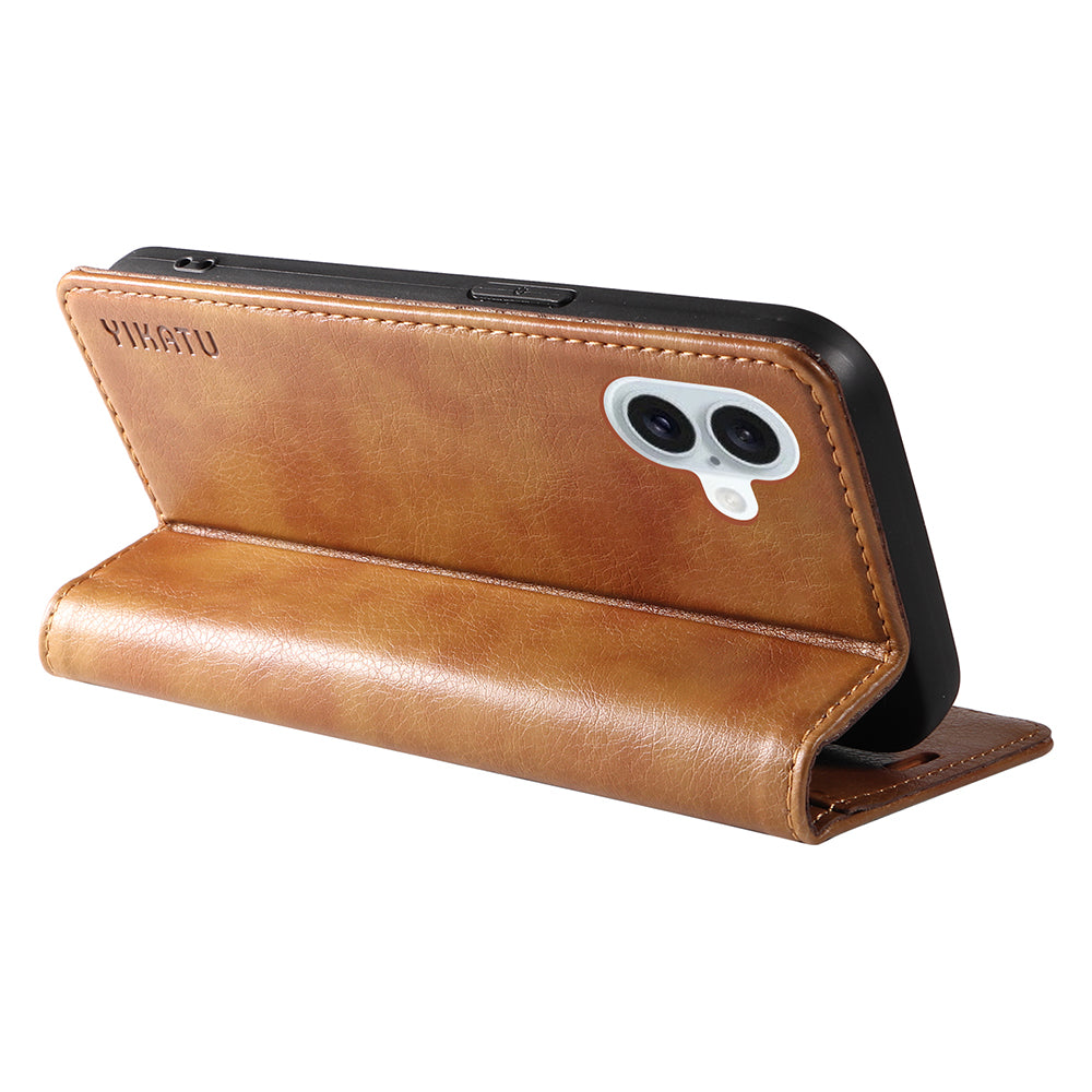 YIKATU YK-006 For iPhone 16 Plus Case Magnetic Auto-absorbed Leather Phone Cover - Brown