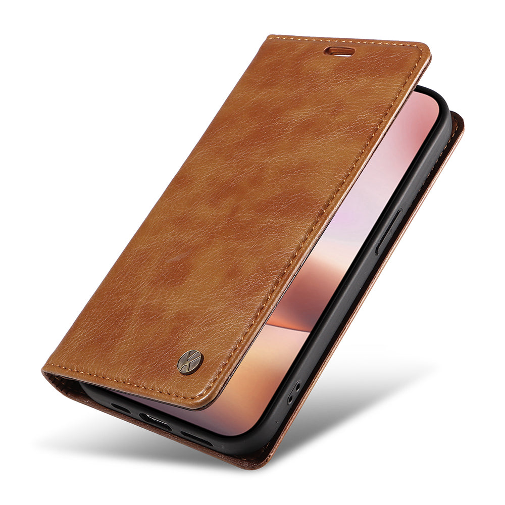 YIKATU YK-006 For iPhone 16 Plus Case Magnetic Auto-absorbed Leather Phone Cover - Brown