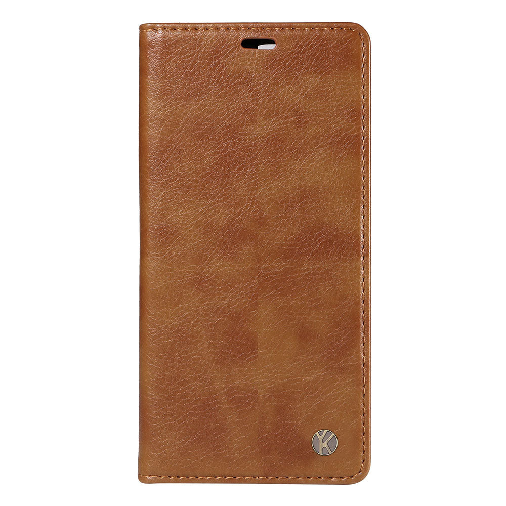 YIKATU YK-006 For iPhone 16 Plus Case Magnetic Auto-absorbed Leather Phone Cover - Brown