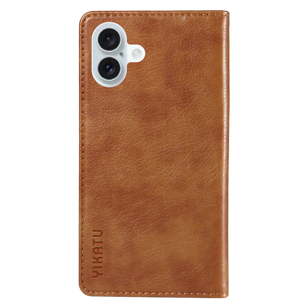 YIKATU YK-006 For iPhone 16 Plus Case Magnetic Auto-absorbed Leather Phone Cover - Brown