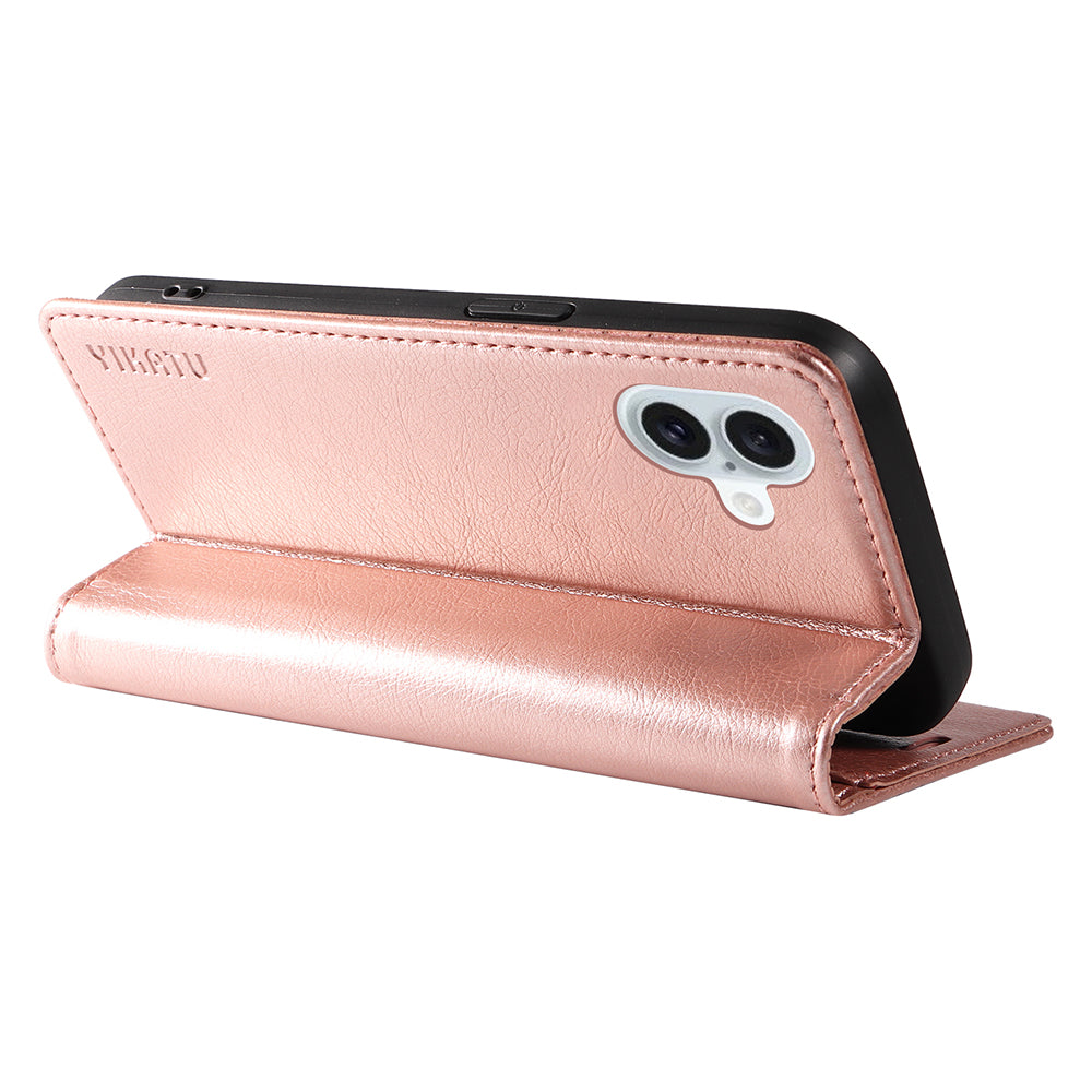 YIKATU YK-006 For iPhone 16 Plus Case Magnetic Auto-absorbed Leather Phone Cover - Rose Gold