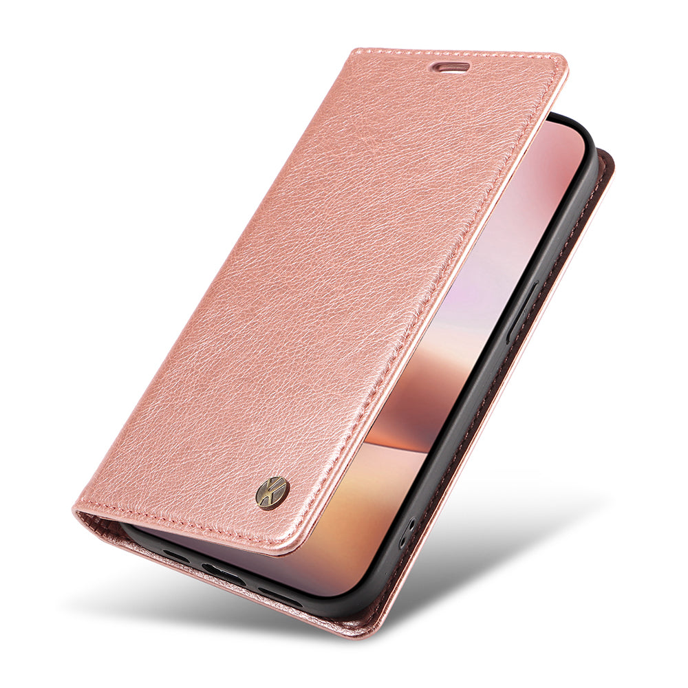 YIKATU YK-006 For iPhone 16 Plus Case Magnetic Auto-absorbed Leather Phone Cover - Rose Gold