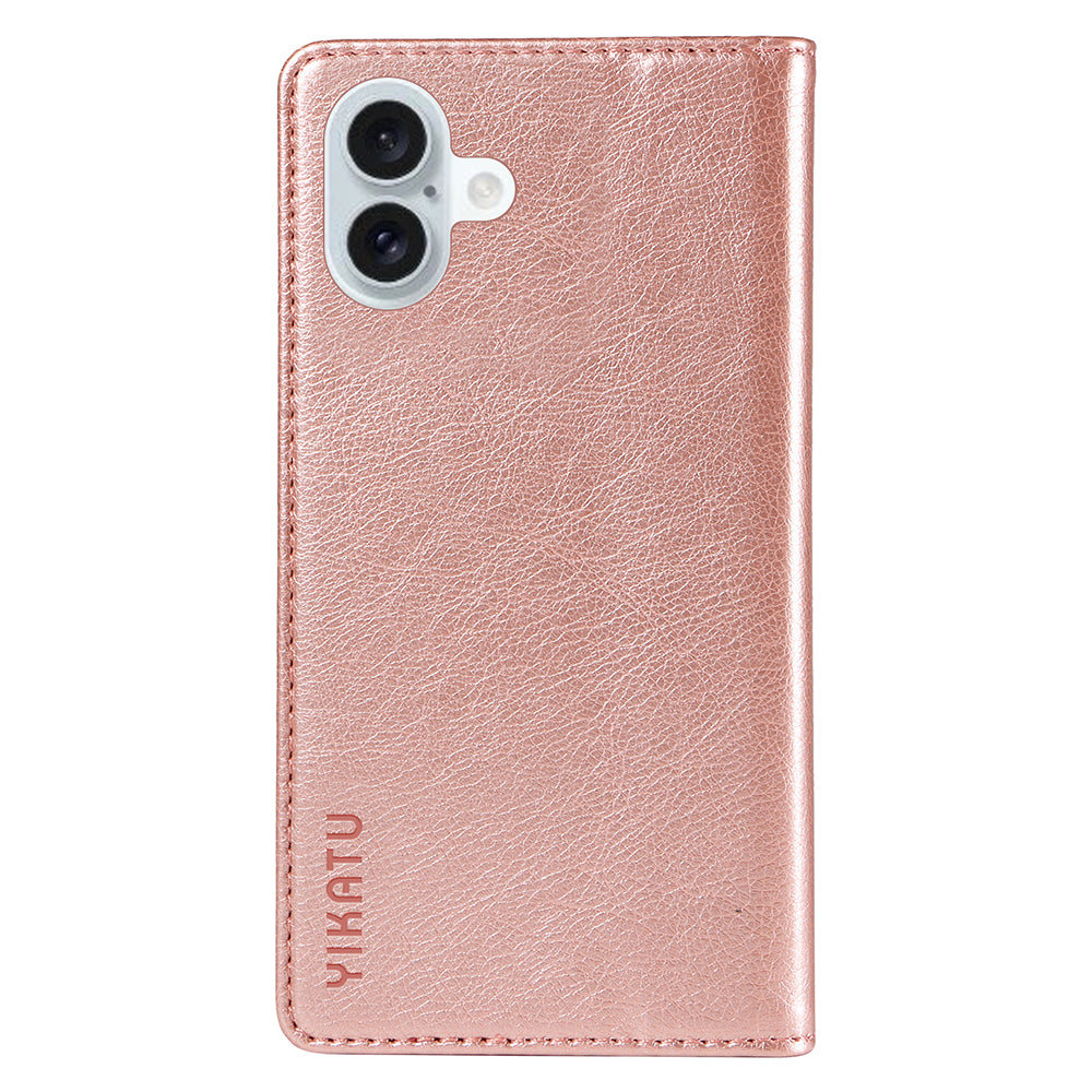 YIKATU YK-006 For iPhone 16 Plus Case Magnetic Auto-absorbed Leather Phone Cover - Rose Gold