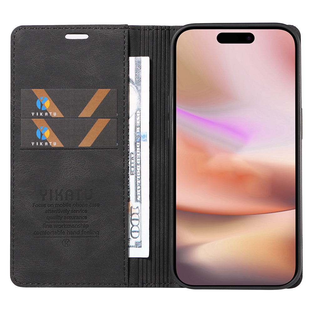 YIKATU YK-004 For iPhone 16 Plus Leather Cover Skin-Touch Wallet Phone Cases Wholesale - Black