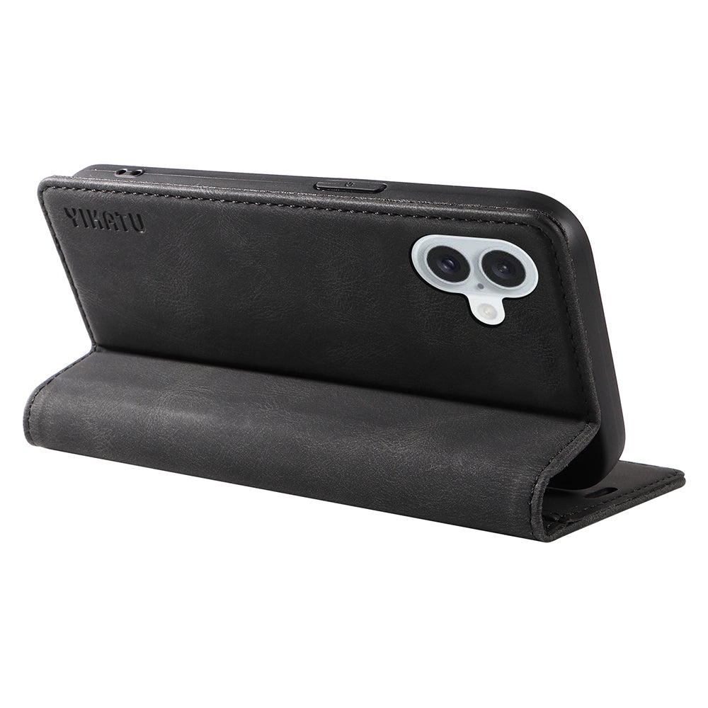 YIKATU YK-004 For iPhone 16 Plus Leather Cover Skin-Touch Wallet Phone Cases Wholesale - Black