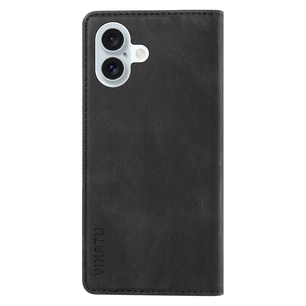 YIKATU YK-004 For iPhone 16 Plus Leather Cover Skin-Touch Wallet Phone Cases Wholesale - Black