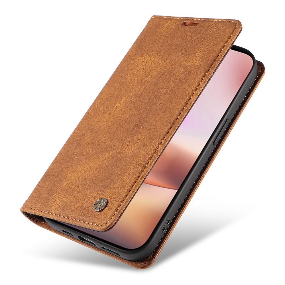 YIKATU YK-004 For iPhone 16 Plus Leather Cover Skin-Touch Wallet Phone Cases Wholesale - Brown