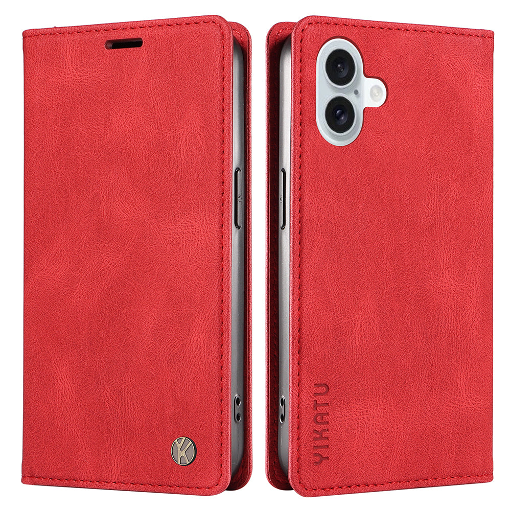 YIKATU YK-004 For iPhone 16 Plus Leather Cover Skin-Touch Wallet Phone Cases Wholesale - Red