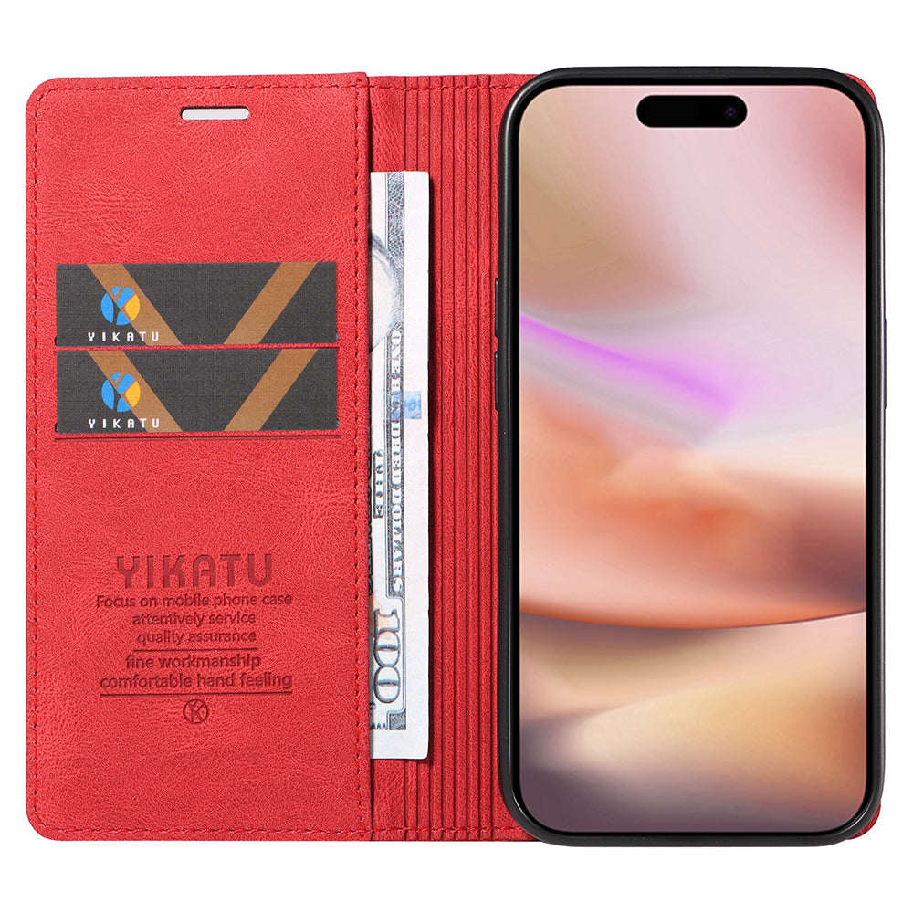 YIKATU YK-004 For iPhone 16 Plus Leather Cover Skin-Touch Wallet Phone Cases Wholesale - Red