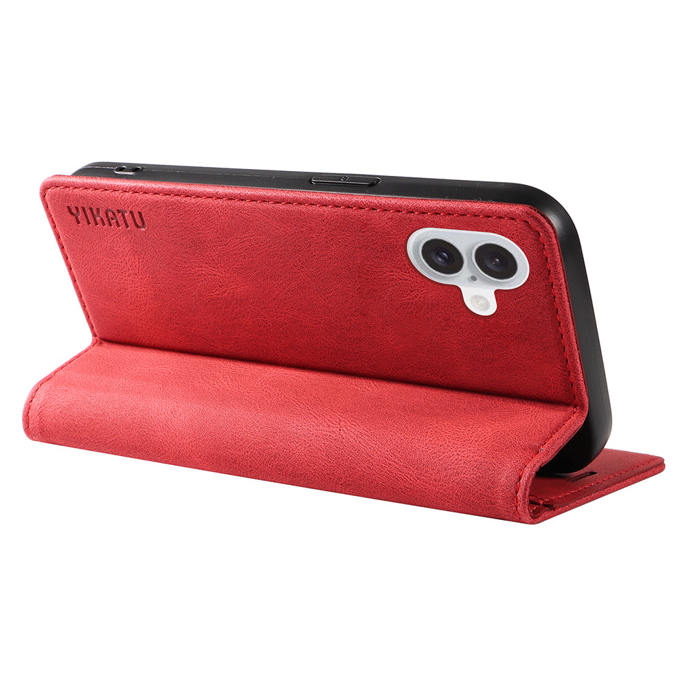 YIKATU YK-004 For iPhone 16 Plus Leather Cover Skin-Touch Wallet Phone Cases Wholesale - Red