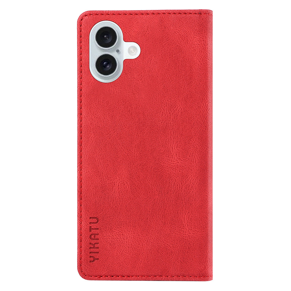 YIKATU YK-004 For iPhone 16 Plus Leather Cover Skin-Touch Wallet Phone Cases Wholesale - Red