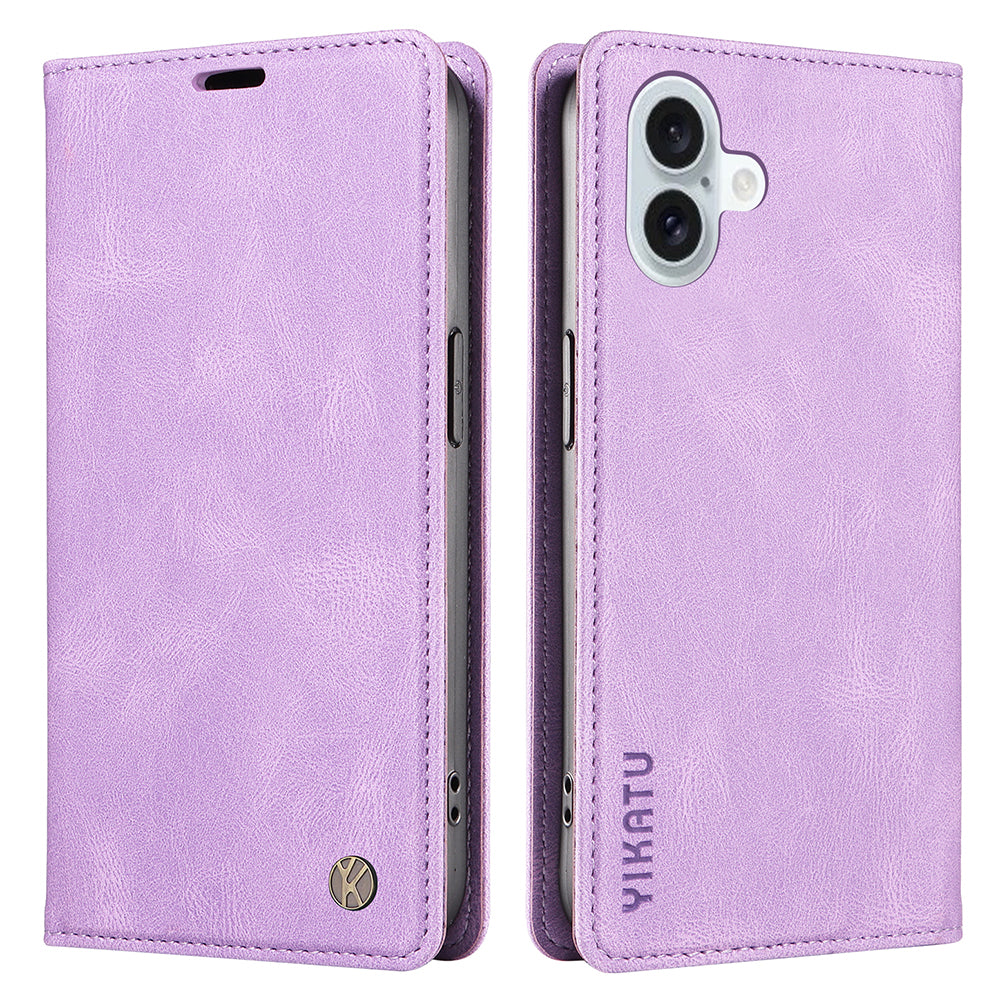 YIKATU YK-004 For iPhone 16 Plus Leather Cover Skin-Touch Wallet Phone Cases Wholesale - Purple