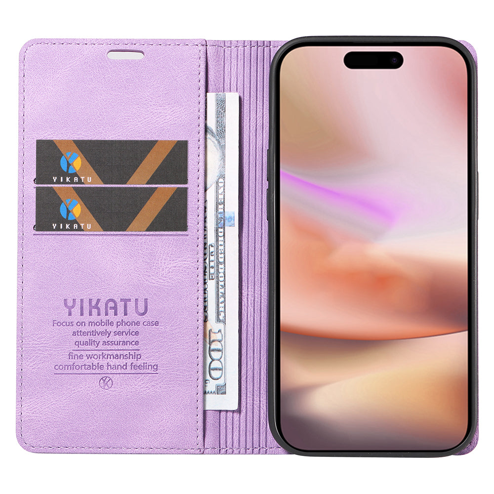 YIKATU YK-004 For iPhone 16 Plus Leather Cover Skin-Touch Wallet Phone Cases Wholesale - Purple