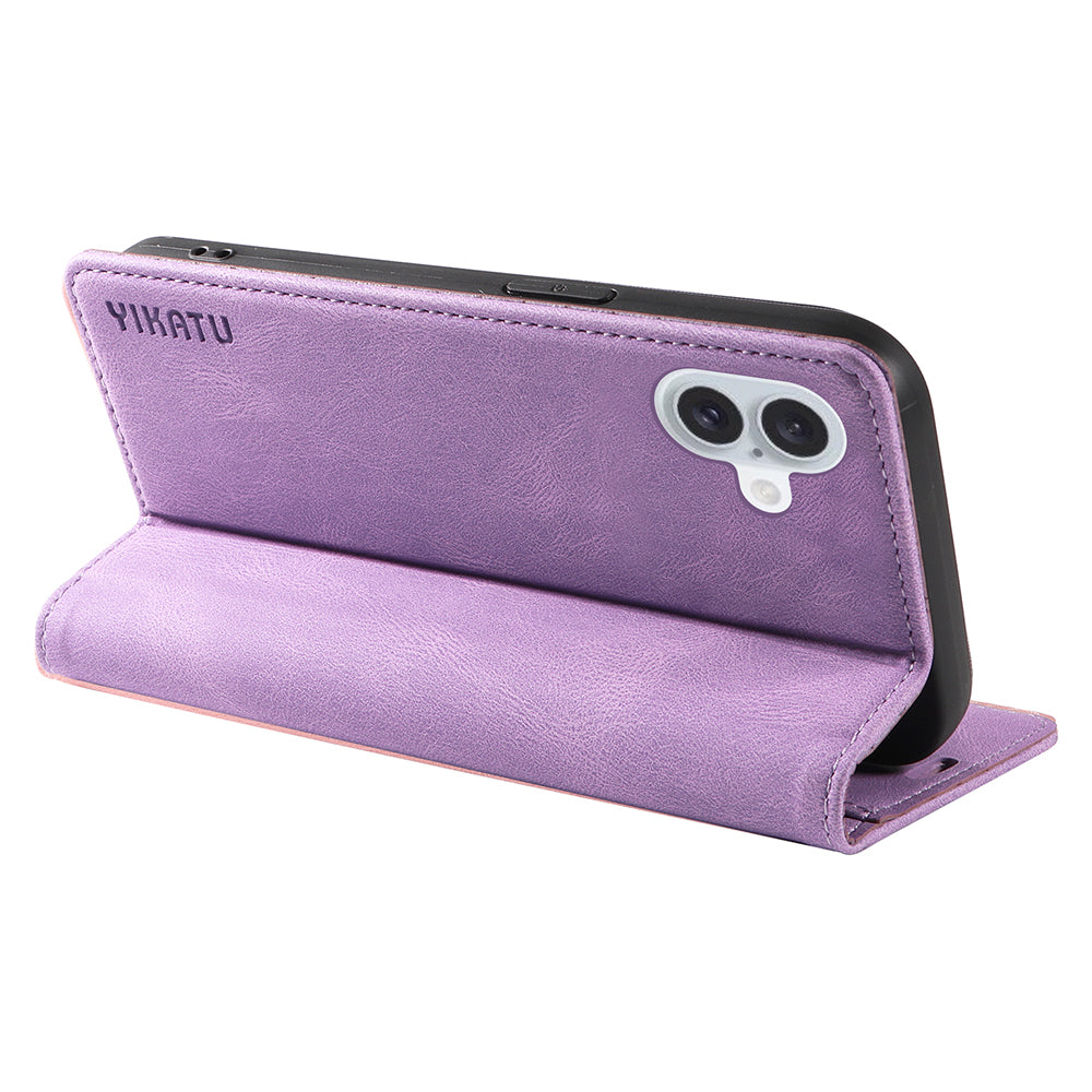 YIKATU YK-004 For iPhone 16 Plus Leather Cover Skin-Touch Wallet Phone Cases Wholesale - Purple