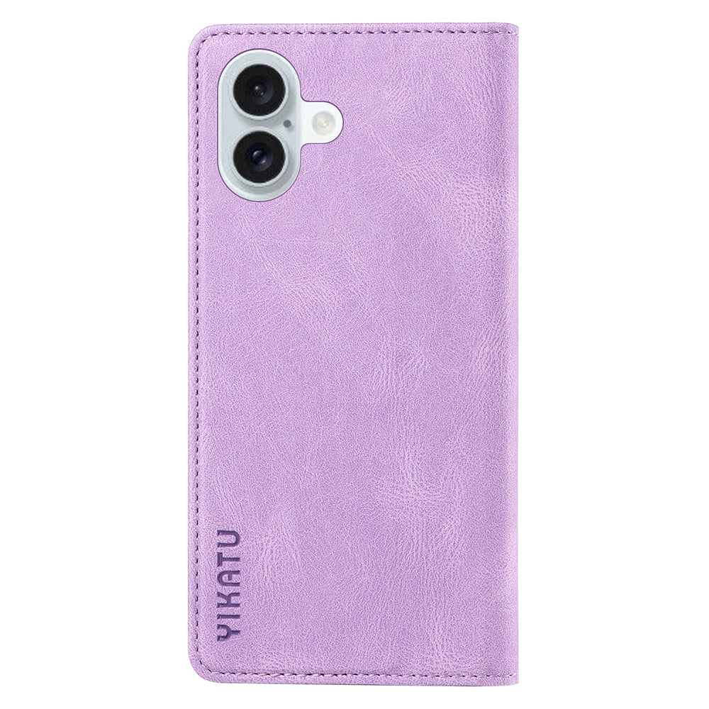 YIKATU YK-004 For iPhone 16 Plus Leather Cover Skin-Touch Wallet Phone Cases Wholesale - Purple