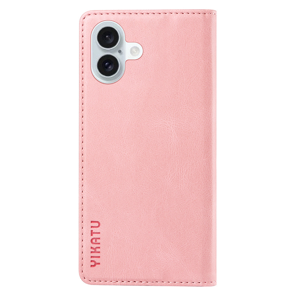 YIKATU YK-004 For iPhone 16 Plus Leather Cover Skin-Touch Wallet Phone Cases Wholesale - Pink