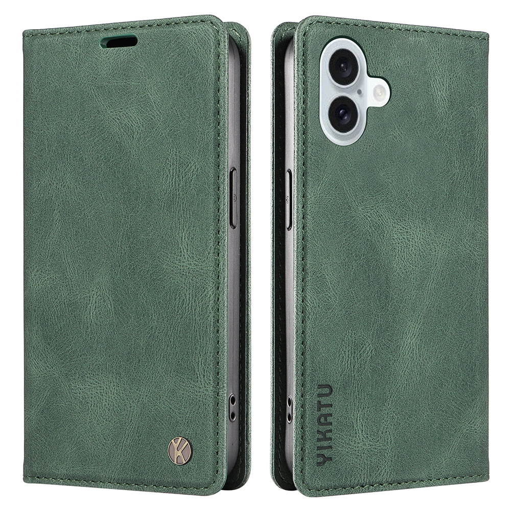 YIKATU YK-004 For iPhone 16 Plus Leather Cover Skin-Touch Wallet Phone Cases Wholesale - Green