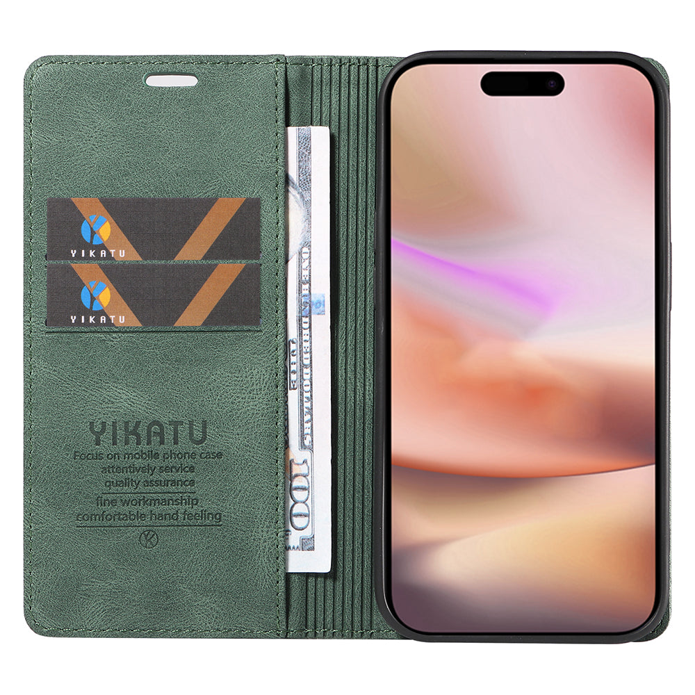 YIKATU YK-004 For iPhone 16 Plus Leather Cover Skin-Touch Wallet Phone Cases Wholesale - Green