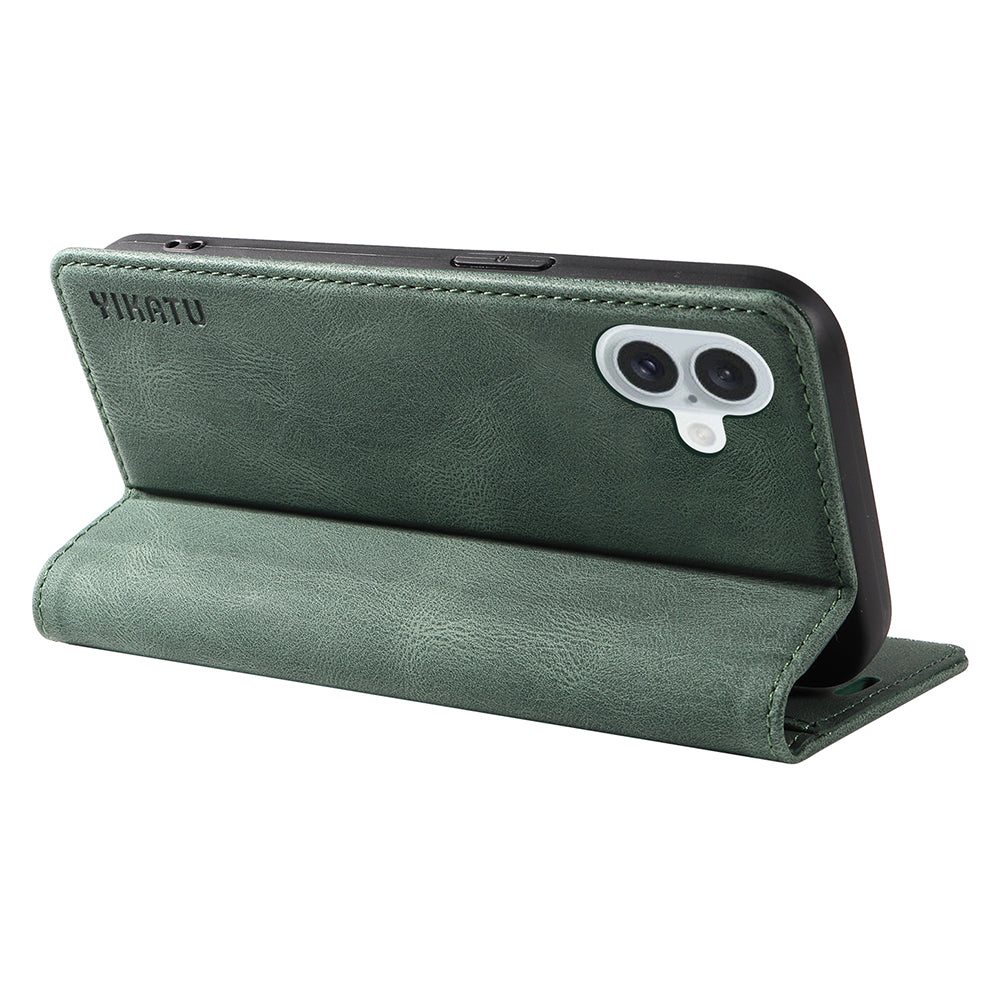 YIKATU YK-004 For iPhone 16 Plus Leather Cover Skin-Touch Wallet Phone Cases Wholesale - Green