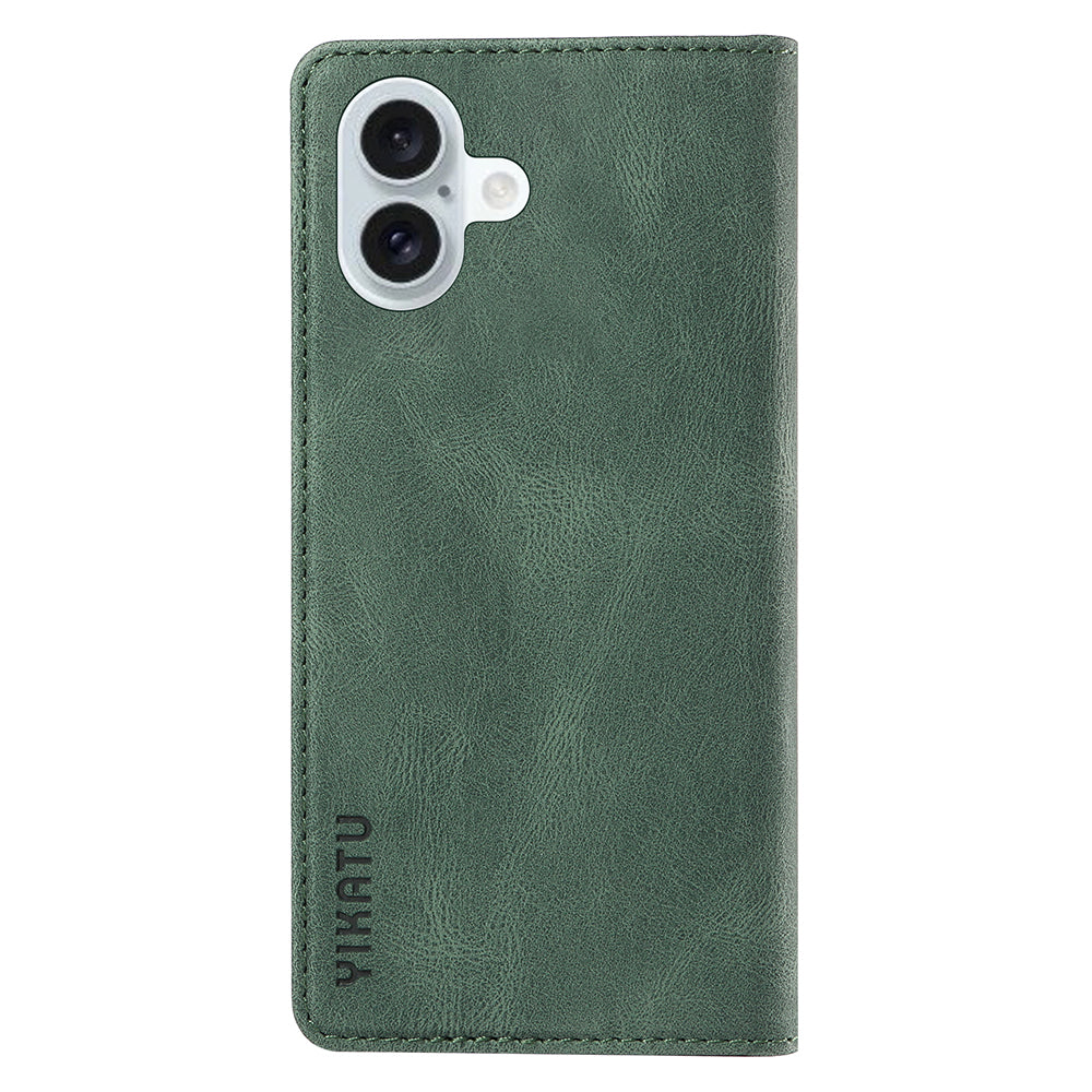 YIKATU YK-004 For iPhone 16 Plus Leather Cover Skin-Touch Wallet Phone Cases Wholesale - Green