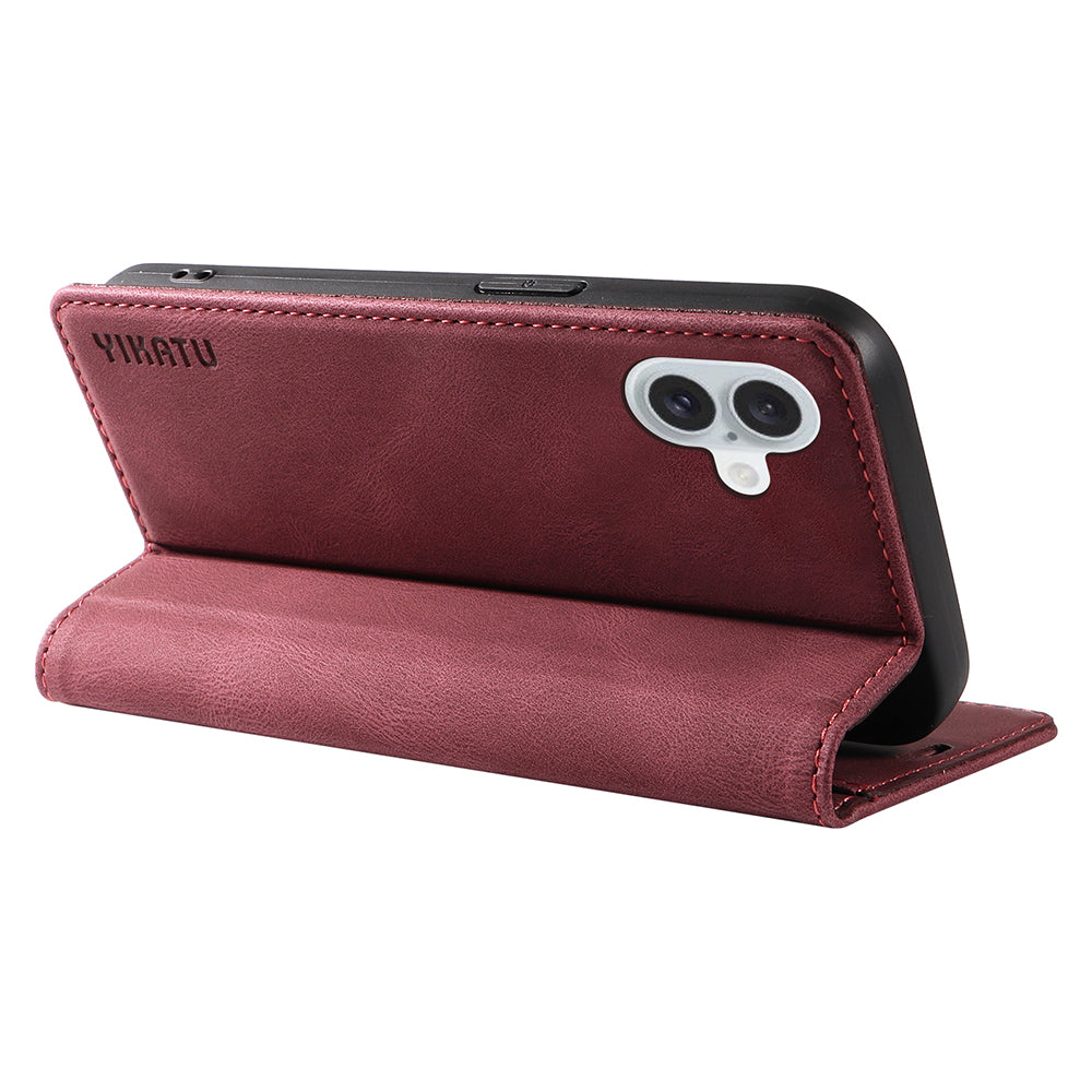 YIKATU YK-004 For iPhone 16 Plus Leather Cover Skin-Touch Wallet Phone Cases Wholesale - Wine Red