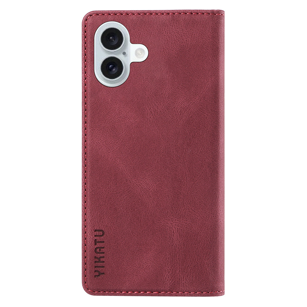 YIKATU YK-004 For iPhone 16 Plus Leather Cover Skin-Touch Wallet Phone Cases Wholesale - Wine Red