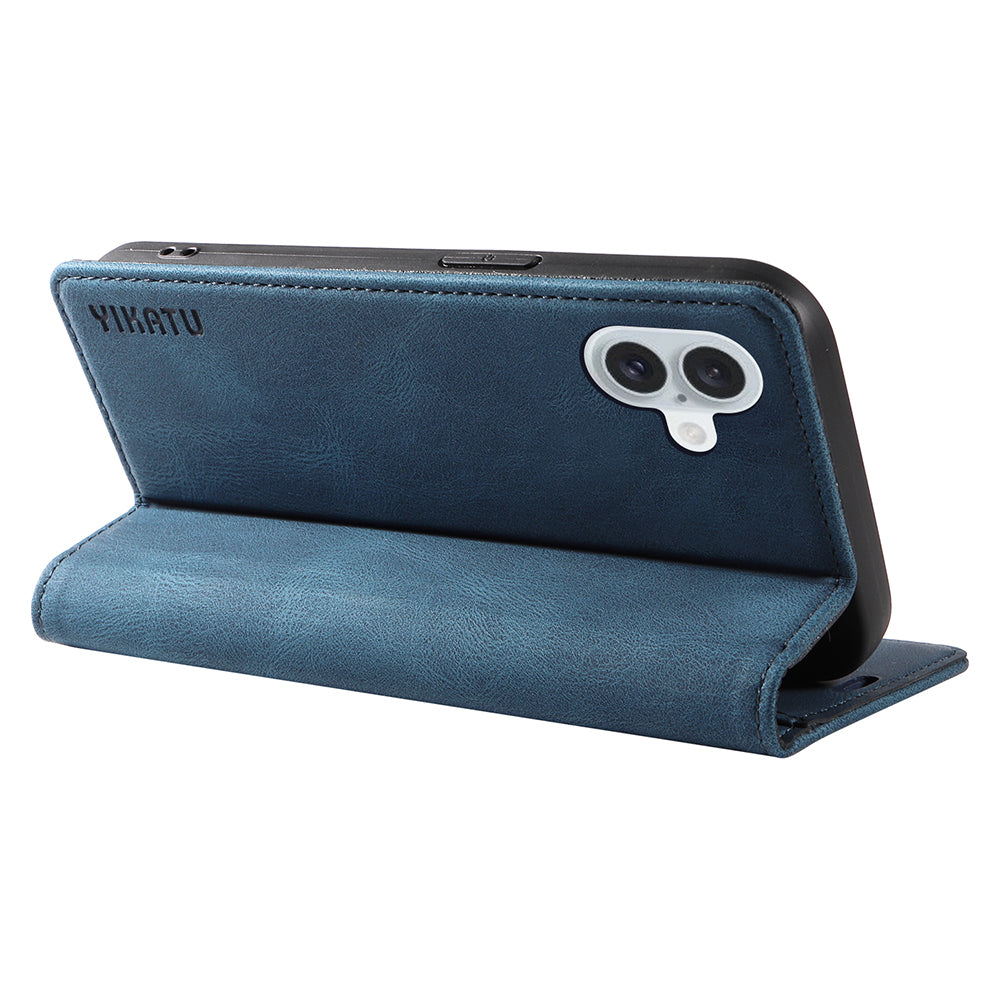 YIKATU YK-004 For iPhone 16 Plus Leather Cover Skin-Touch Wallet Phone Cases Wholesale - Blue