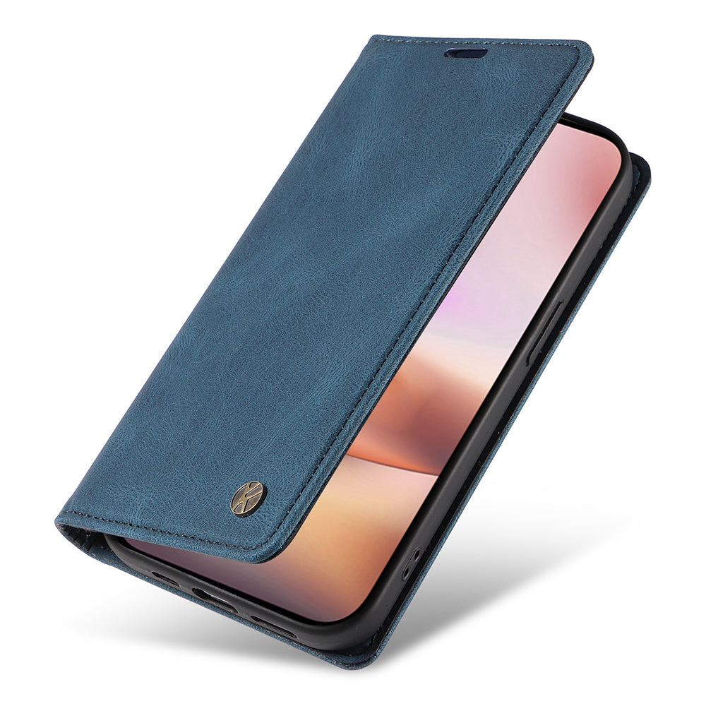 YIKATU YK-004 For iPhone 16 Plus Leather Cover Skin-Touch Wallet Phone Cases Wholesale - Blue