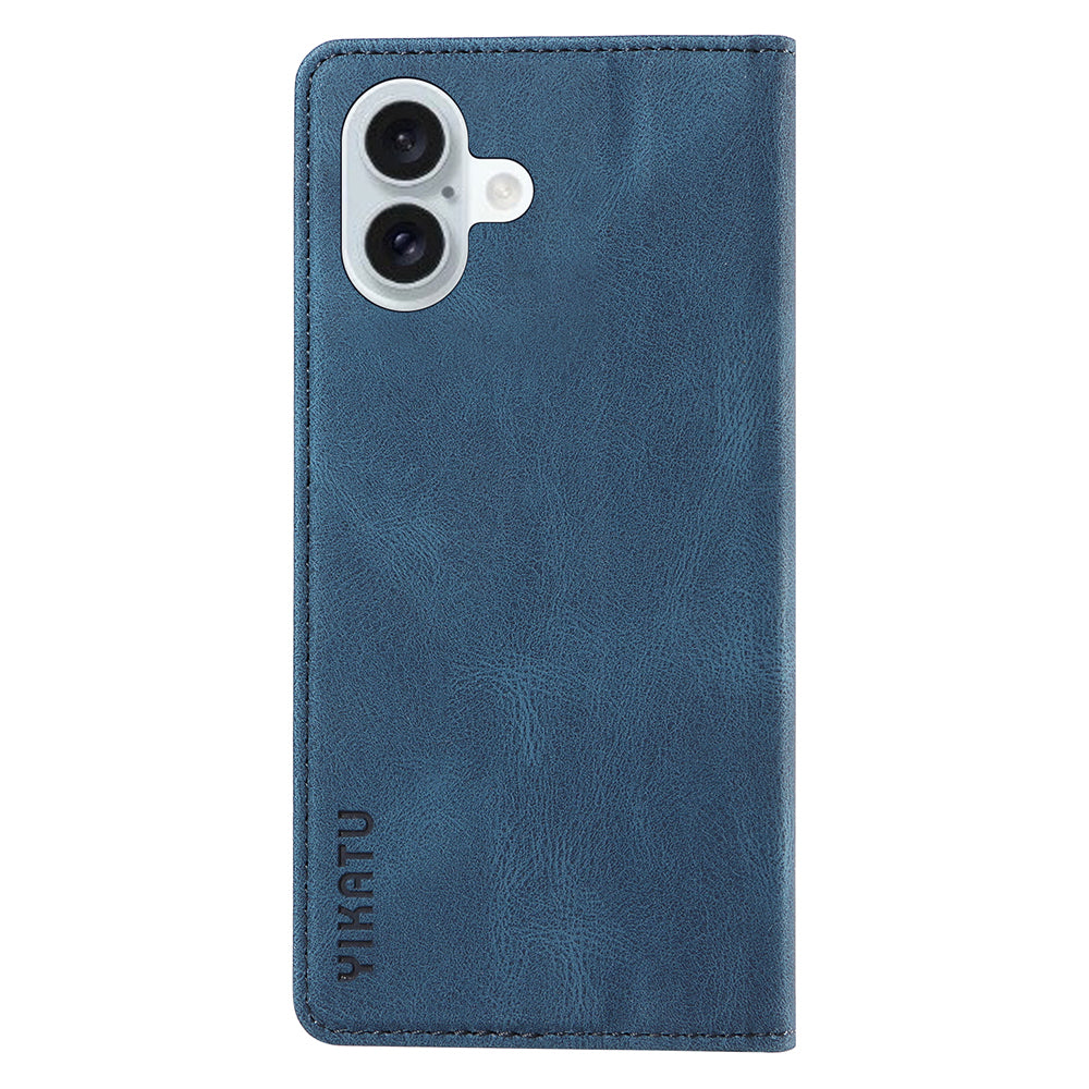 YIKATU YK-004 For iPhone 16 Plus Leather Cover Skin-Touch Wallet Phone Cases Wholesale - Blue