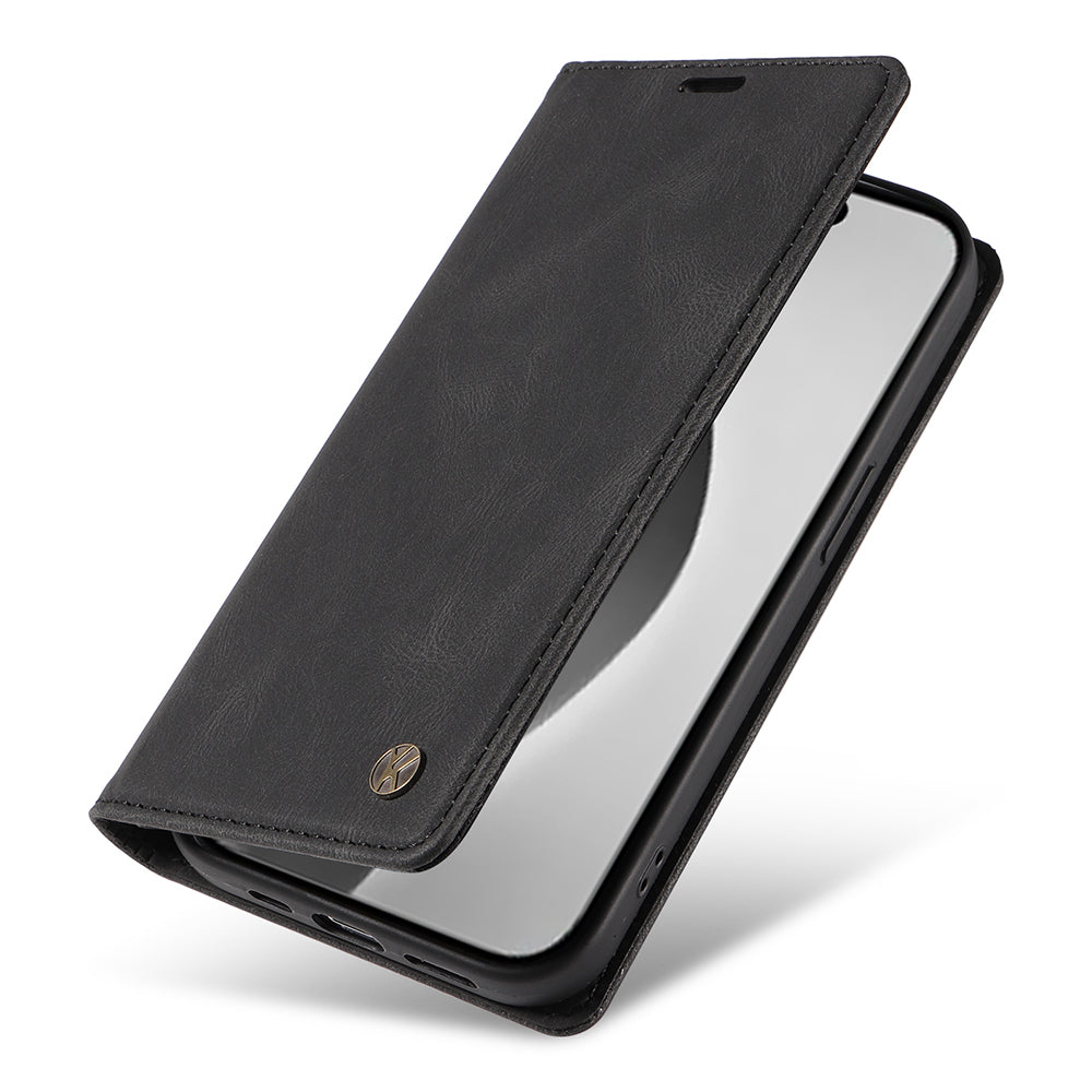 YIKATU YK-004 For iPhone 16 Pro Max Case Skin Feel Leather Wallet Phone Cover Strong Magnetic - Black