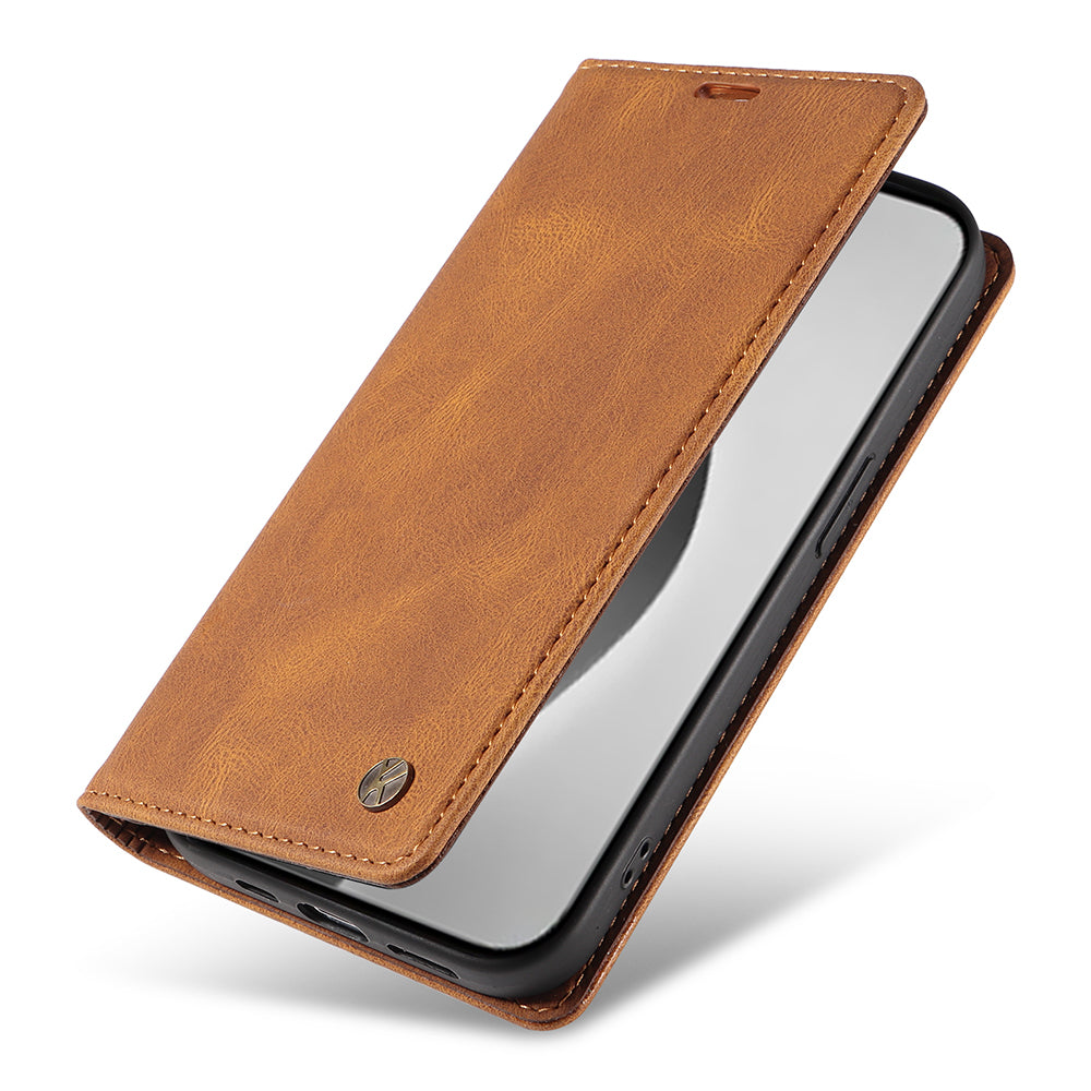 YIKATU YK-004 For iPhone 16 Pro Max Case Skin Feel Leather Wallet Phone Cover Strong Magnetic - Brown