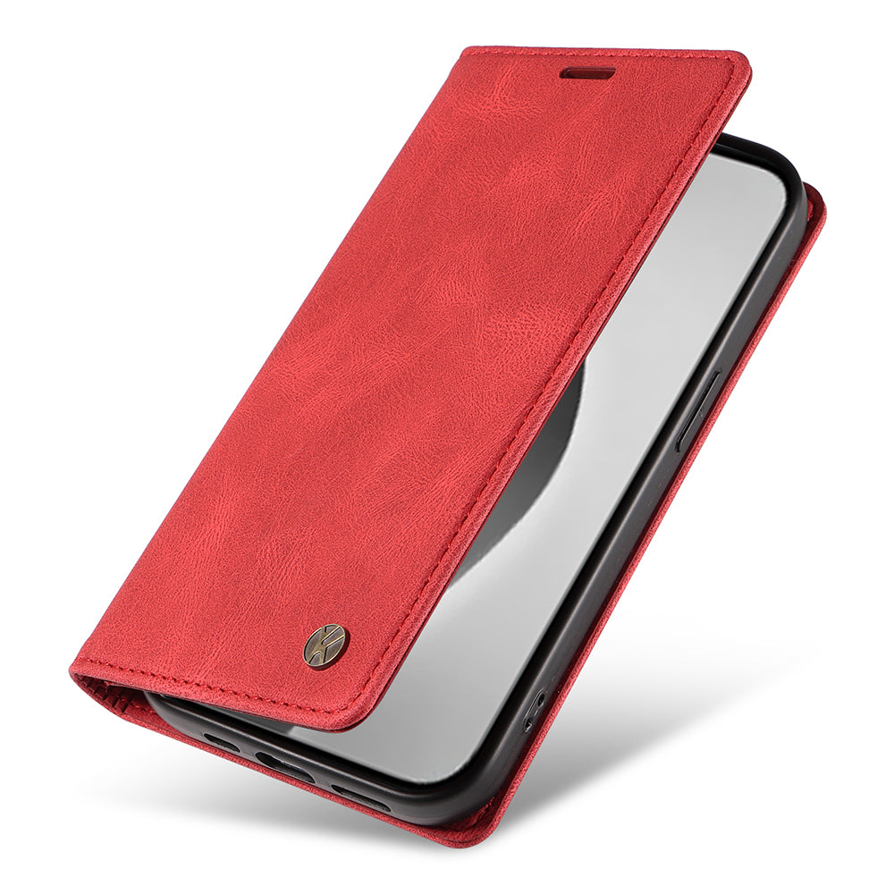 YIKATU YK-004 For iPhone 16 Pro Max Case Skin Feel Leather Wallet Phone Cover Strong Magnetic - Red