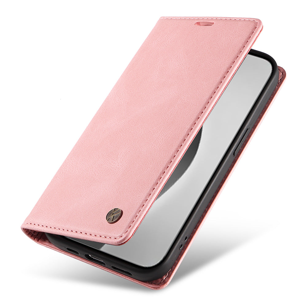 YIKATU YK-004 For iPhone 16 Pro Max Case Skin Feel Leather Wallet Phone Cover Strong Magnetic - Pink