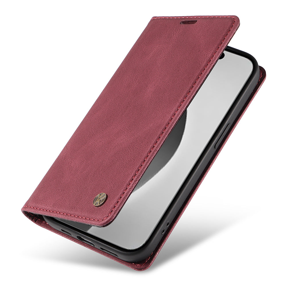 YIKATU YK-004 For iPhone 16 Pro Max Case Skin Feel Leather Wallet Phone Cover Strong Magnetic - Wine Red