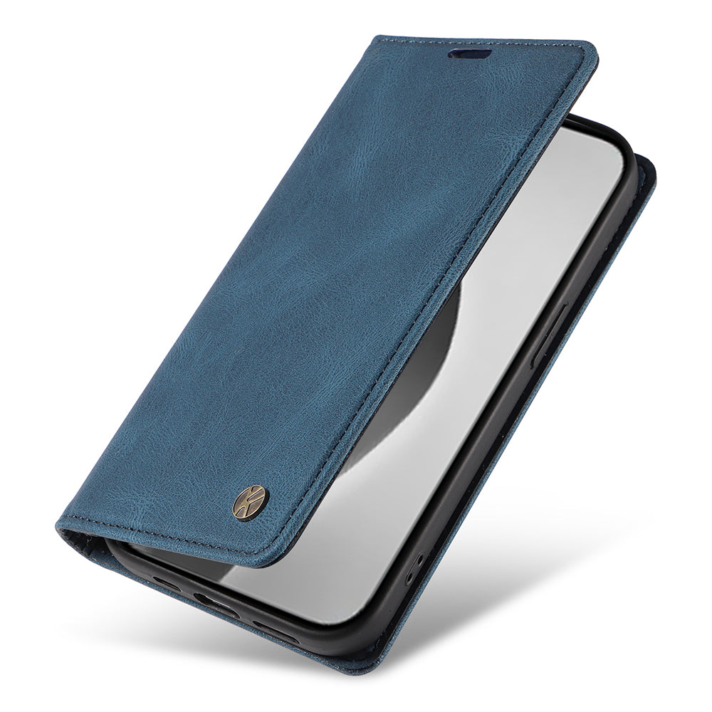 YIKATU YK-004 For iPhone 16 Pro Max Case Skin Feel Leather Wallet Phone Cover Strong Magnetic - Blue