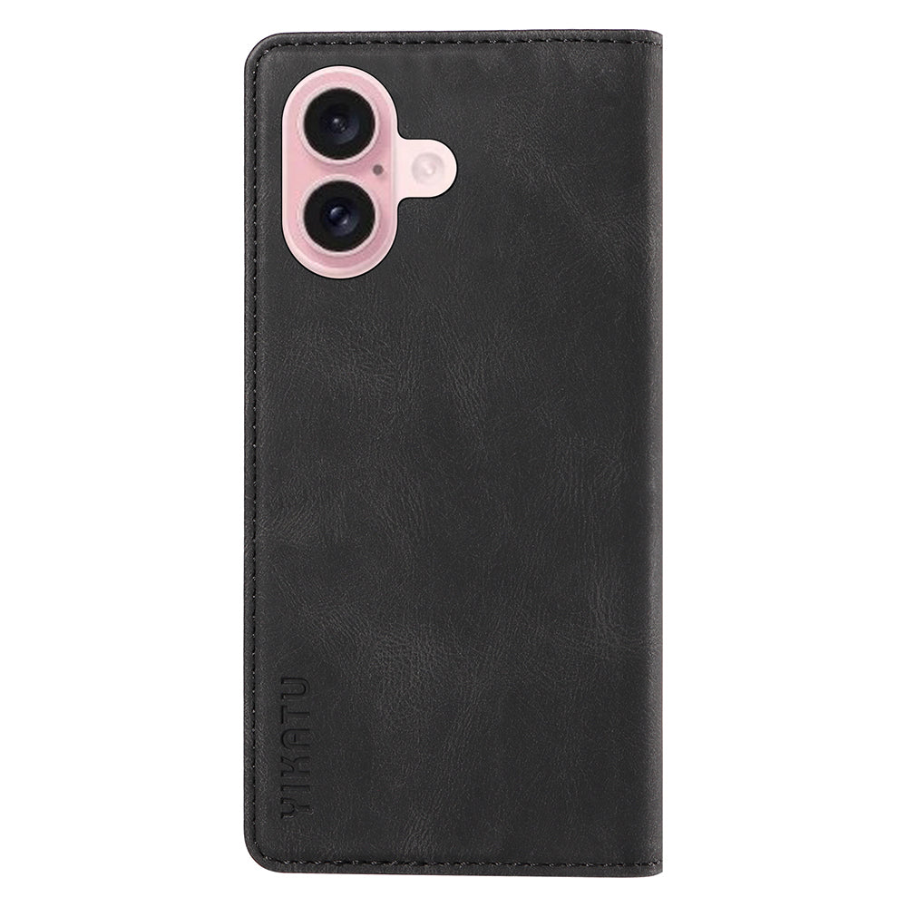 YIKATU YK-004 For iPhone 16 Case Magnetic Closing Wallet Phone Leather Cover - Black