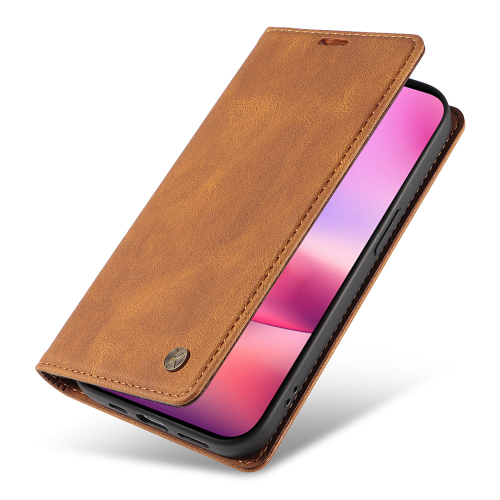 YIKATU YK-004 For iPhone 16 Case Magnetic Closing Wallet Phone Leather Cover - Brown