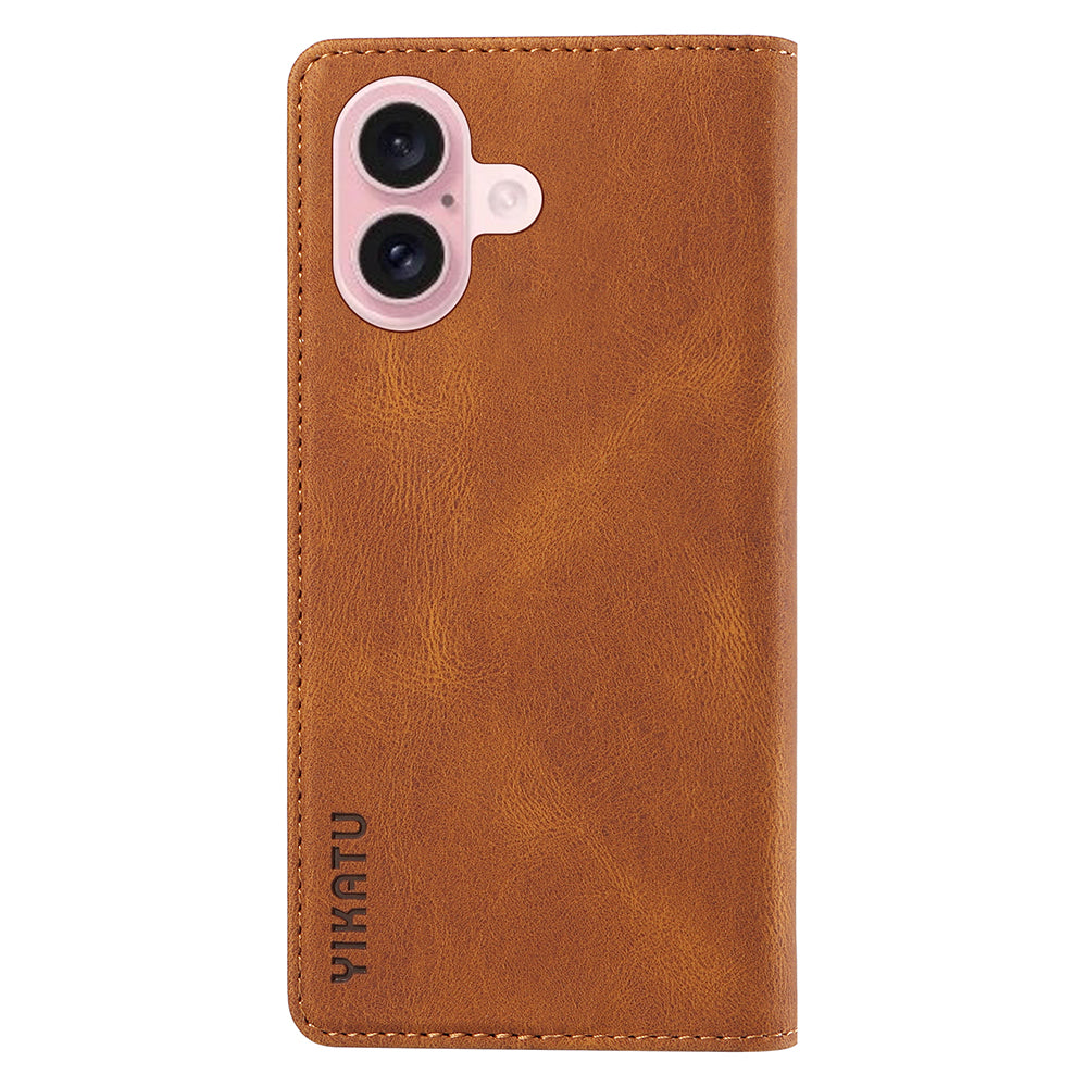 YIKATU YK-004 For iPhone 16 Case Magnetic Closing Wallet Phone Leather Cover - Brown