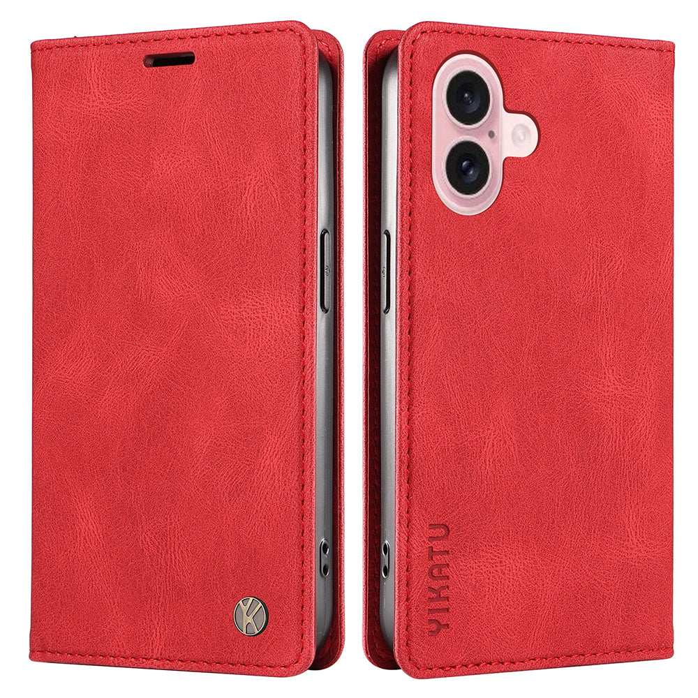 YIKATU YK-004 For iPhone 16 Case Magnetic Closing Wallet Phone Leather Cover - Red